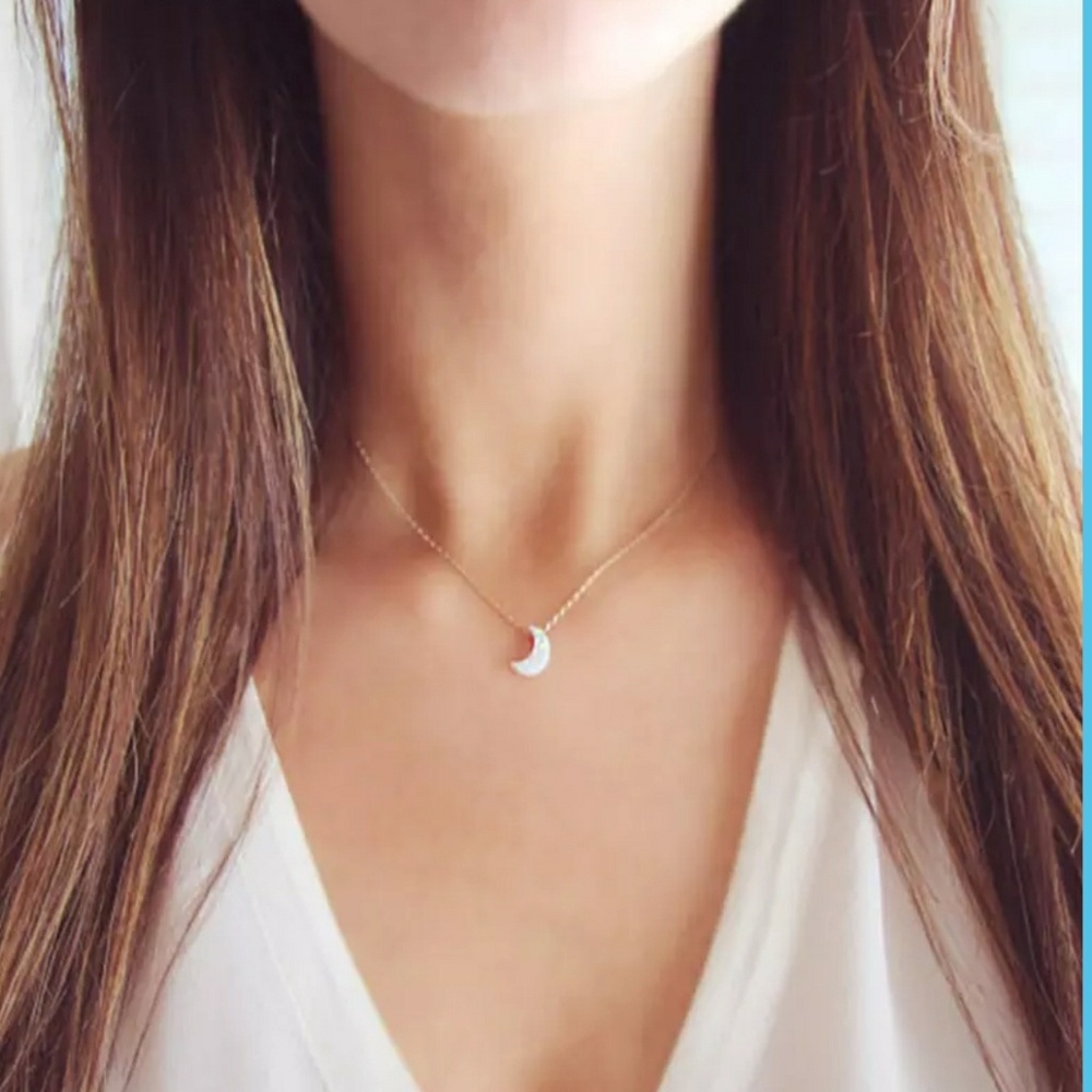 Silver & Gold Moon Pendant Necklace - Picture 3 of 7